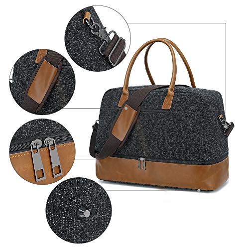 Weekender Travel Tote for Women Ladies Overnight Carry On Duffle Bag with Shoe Compartment and Luggage Sleeve (866D-Black)