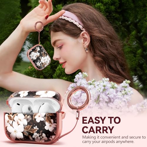 Image of Inesore for AirPods Pro 3 Case Cover 2025 with Lock-Black Gold Flower | Two-Piece Design,with Gold Keychain & Clean Pen, As Phone Stand,Support Wireless Charging,Cute Luxury Case for Women Girly