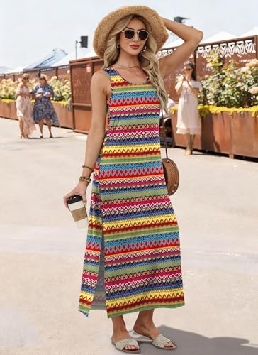 Image of WIHOLL Maxi Dress Summer Dresses 2026 Beach Vacation Clothes Sleeveless Sundresses with Pockets Boho S-3XL