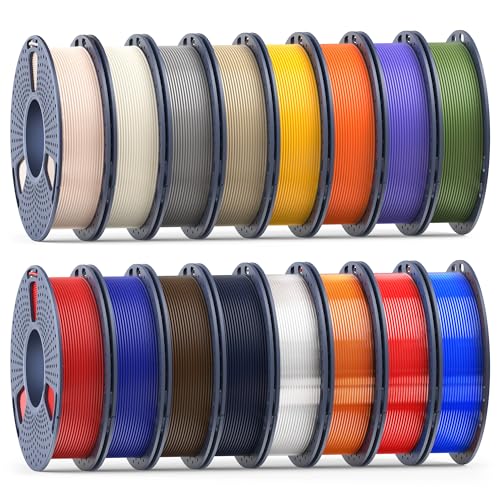 SUNLU PETG Filament 1.75mm Bundle, 250g Spool,16 Rolls, White+Grey+Red+Blue+Yellow+Orange+Purple+OliveGreen+Oak+CoffeeBrown+Midnight+Clear+Transparent Red+Transparent Blue+Transparent Orange