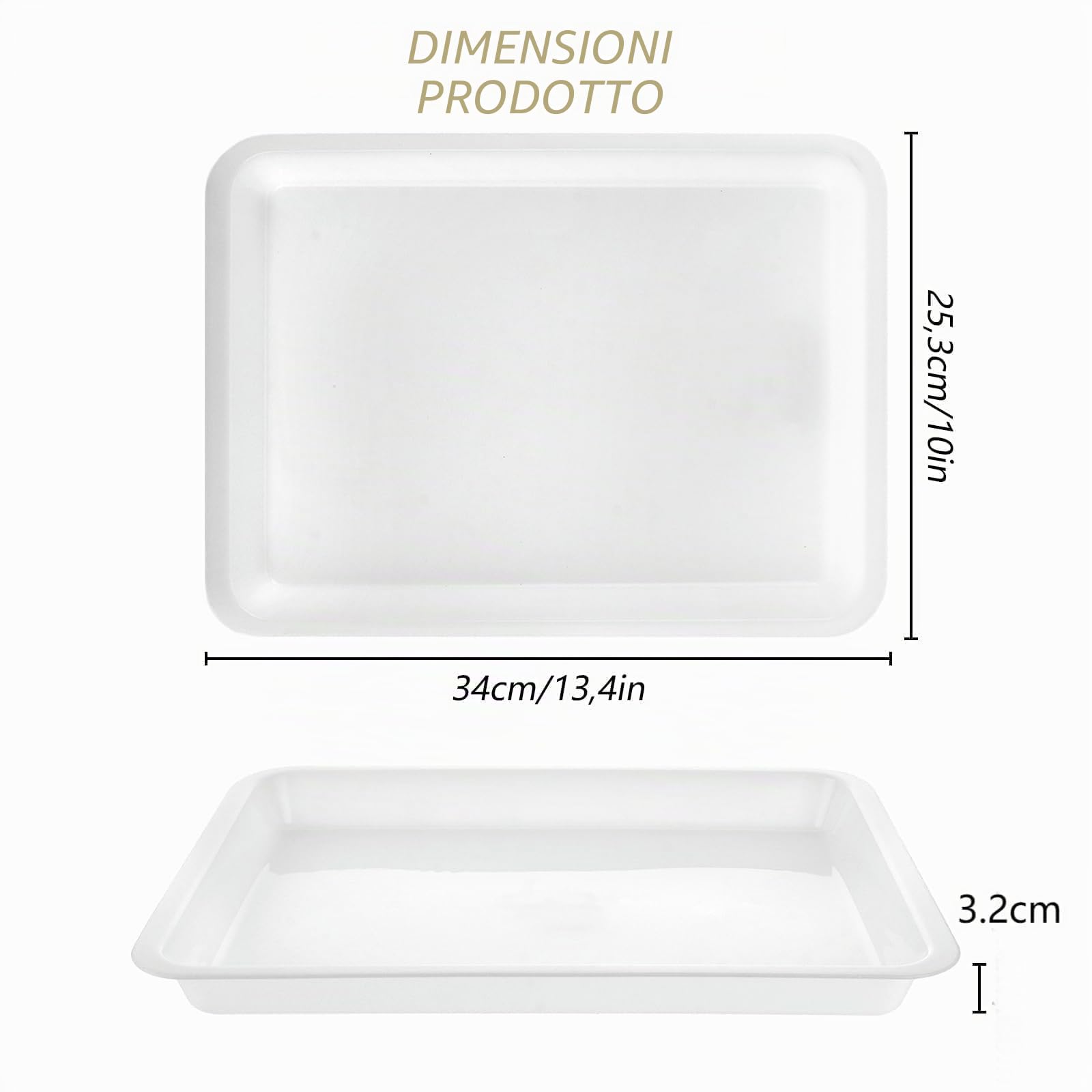 MIVIDE 15 vassoi sintetici in plastica bianca, vassoio rettangolare 34,5 x 25,3 x 3,2 cm, riutilizzabili in plastica, grande per bar, feste, cucine, bianco