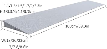 Portable vehicle ramp Threshold Ramp, Wheelchair Ramp, Household Plastic Ramp, Indoor Or Outdoor Supermarket Entrance Maintenance rampGrey,20 * 4.5cm/39.3 * 7.8 * 1.7in