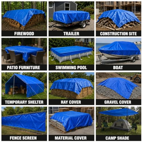 Image of Tarkka 30x30ft Blue Tarpaulin Sheet, 120 GSM Virgin Waterproof Tirpal /Tadpatri Cover with Reinforced Eyelets & UV Protection for Home, Farm & Truck, 1 Sheet