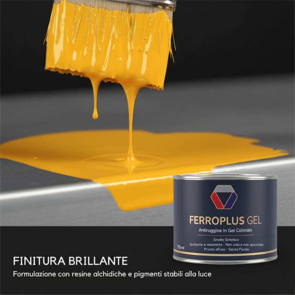 FORTUNATO Kit 3 Pezzi FerroPlus Gel, 3 x 0,75 l, Smalto Sintetico Gel, Antiruggine, Giallo Segnale RAL 1003, Finitura Lucida, Per Ferro e Metallo