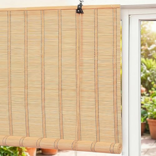 Image of Story@Home Bamboo Blinds for Balcony W 3 ft x H 5 ft - Rope Mechanism Roll Up Down Bamboo Shade for Sunlight, Dust Protection Window Chick Blinds for Balcony, Restaurant, Hotel, Dhaba, Resort - Beige
