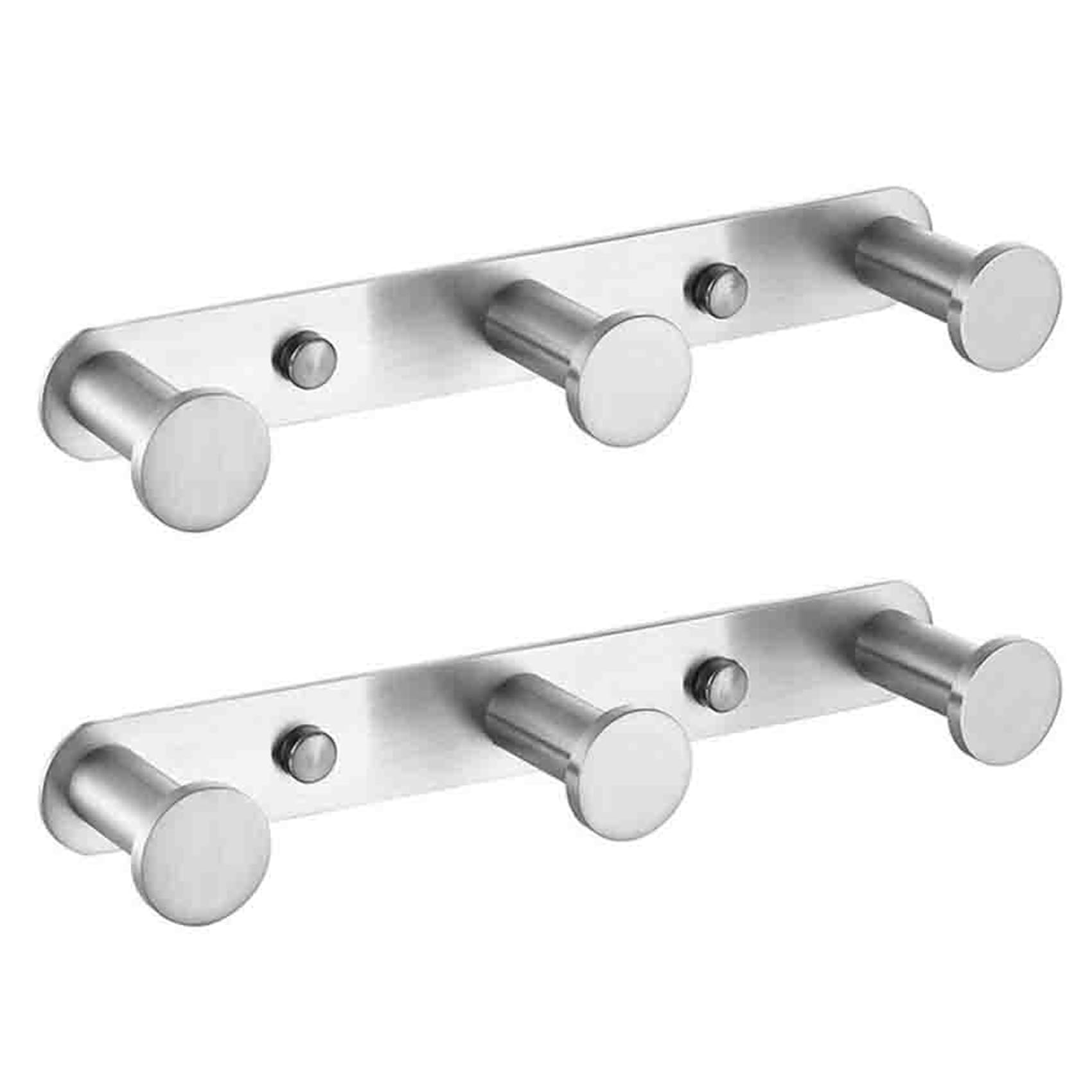 Vjsujehgy 2X Towel Hook Stainless Steel, Robe Hook Wall Mount Drilled, Coat Hook Wall Hook Drilling,Door Hook Silver 3 Hook