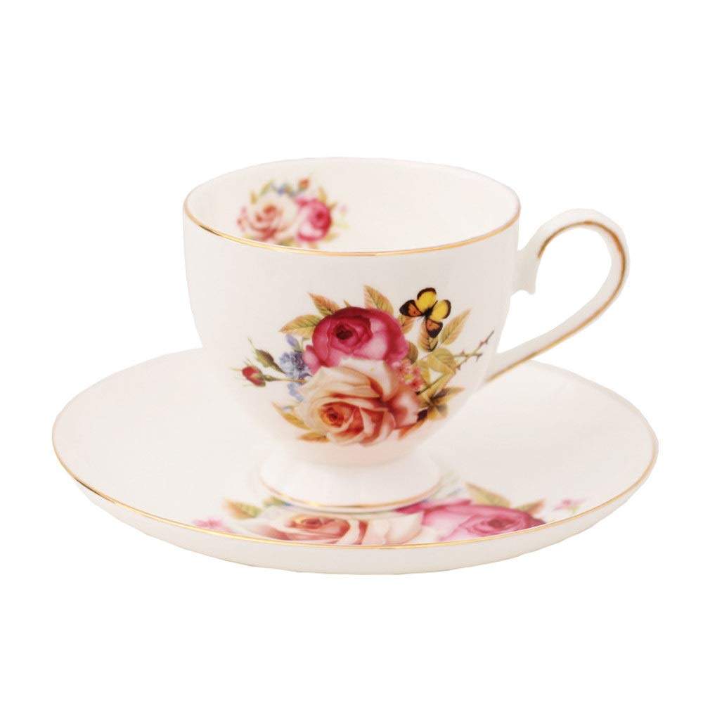Porcelanowe kubki do kawy i spodek wielokrotnego użytku, śmieszne 6,76 uncji/200 ml popołudniowe kubki na mleko filiżanki do espresso cieplejsze kubki