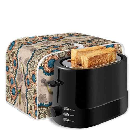 Image of Talayituse Boho Mandala Hummingbird Print Toaster Cover - 2 Slice Wide Slot, Lightweight Toaster Dust Protection, Washable Bread Maker Cover
