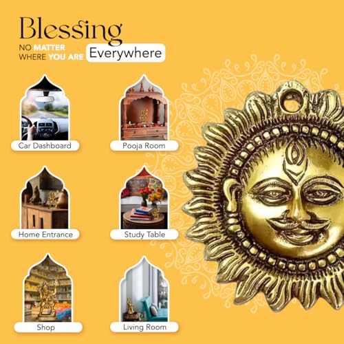 Image of Ekhasa 100% Pure Brass Sun for Vastu & Positivity (4 Inch) | Brass Metal Sun Idol Face Wall Hanging & Wall Decor | Surya Bhagavan Idol | Pital Surya Dev Wall Hanging Vastu for Main Door Entrance