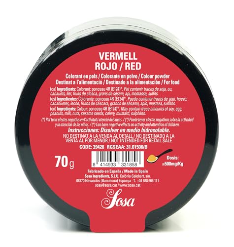 SOSA Colorante Rojo en polvo - Hidrosoluble- 70 grs - Uso alimentario