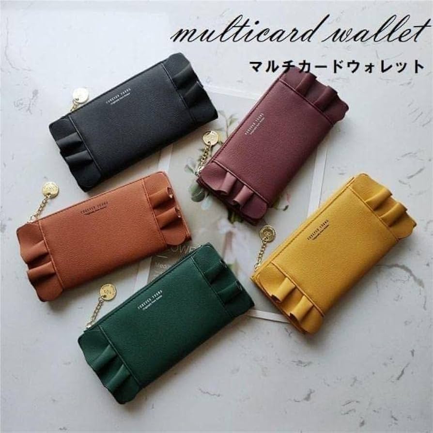 perche フリルデザイン 黒 二つ折り財布 タッセル付き Amazon.co.jp: 長財布 フリル 黒 無地 シンプル 大容量 カード