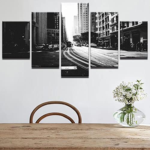 DEFD 5 lienzos de 5 piezas de pintura de pared en blanco y negro paisaje urbano urbano de la ciudad Cover