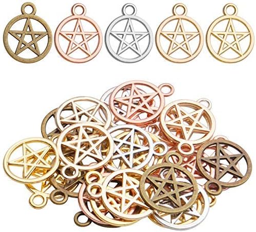 Aylifu 50pcs Vintage Pentagram Charms Round Pentacle Star Pendant Charms Jewelry Making Accessory for Necklace Bracelet Earring Keychain
