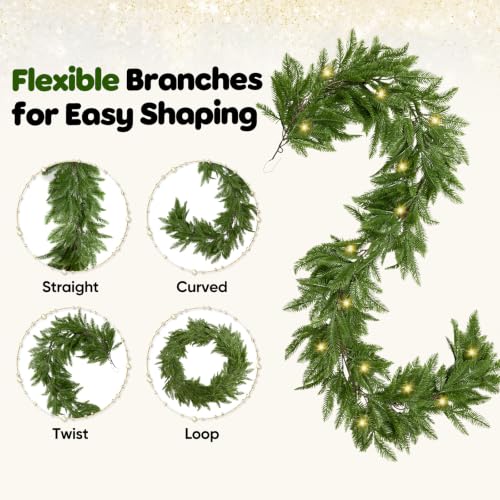 5.9FT Realistic Cedar Garland with Lights, Artificial Pine Garland - image 7