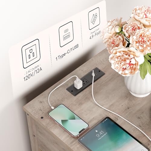 HOOBRO Dog Crate Furniture, Dog Kennel with Drawer and Charging Station, Indoor Decorative Puppy House, Wooden Pet Crate End Table for Small Dogs, Greige and Black BG58UGW03G1 - Image 6