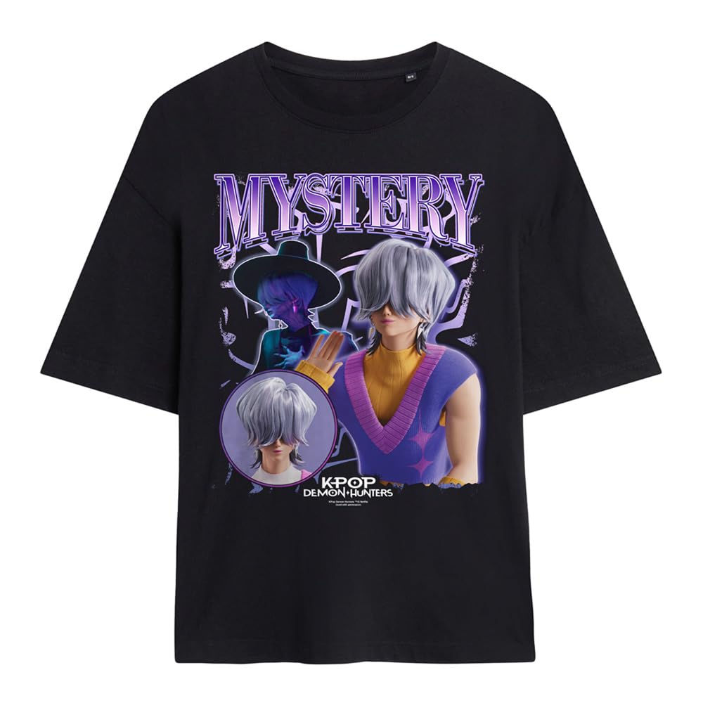 Kpop Demon Hunters Saja Boys Mystery Homage Ladies Oversized T Shirt, Black, XX-Large