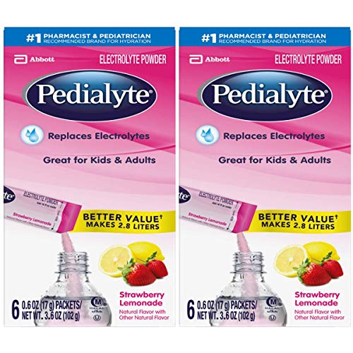 Pedialyte Electrolyte Powder, Strawberry Lemonade, Electrolyte Hydration Drink, 0.6 oz Powder Packs, 6 Count (Pack of 2)