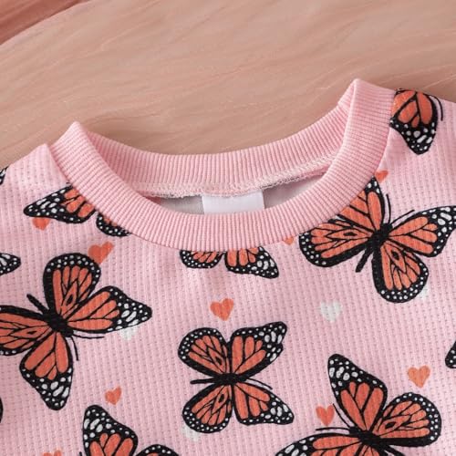 Toddler Girl Clothes Fall Winter Baby Outfits Cute Butterflies Print Sweatshirt + Flared Pants Set 2 Piece 1-6 Years4