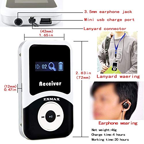 Sistema Inalámbrico para Guías Turísticos EXMAX® EX-100: Dispositivo Traductor para Audiencias en Tribunales, Iglesias, Visitas Guiadas y Traducción Simultánea (1 Transmisor, 8 Receptores y Estación de Carga de 16 Puertos) miniatura 5