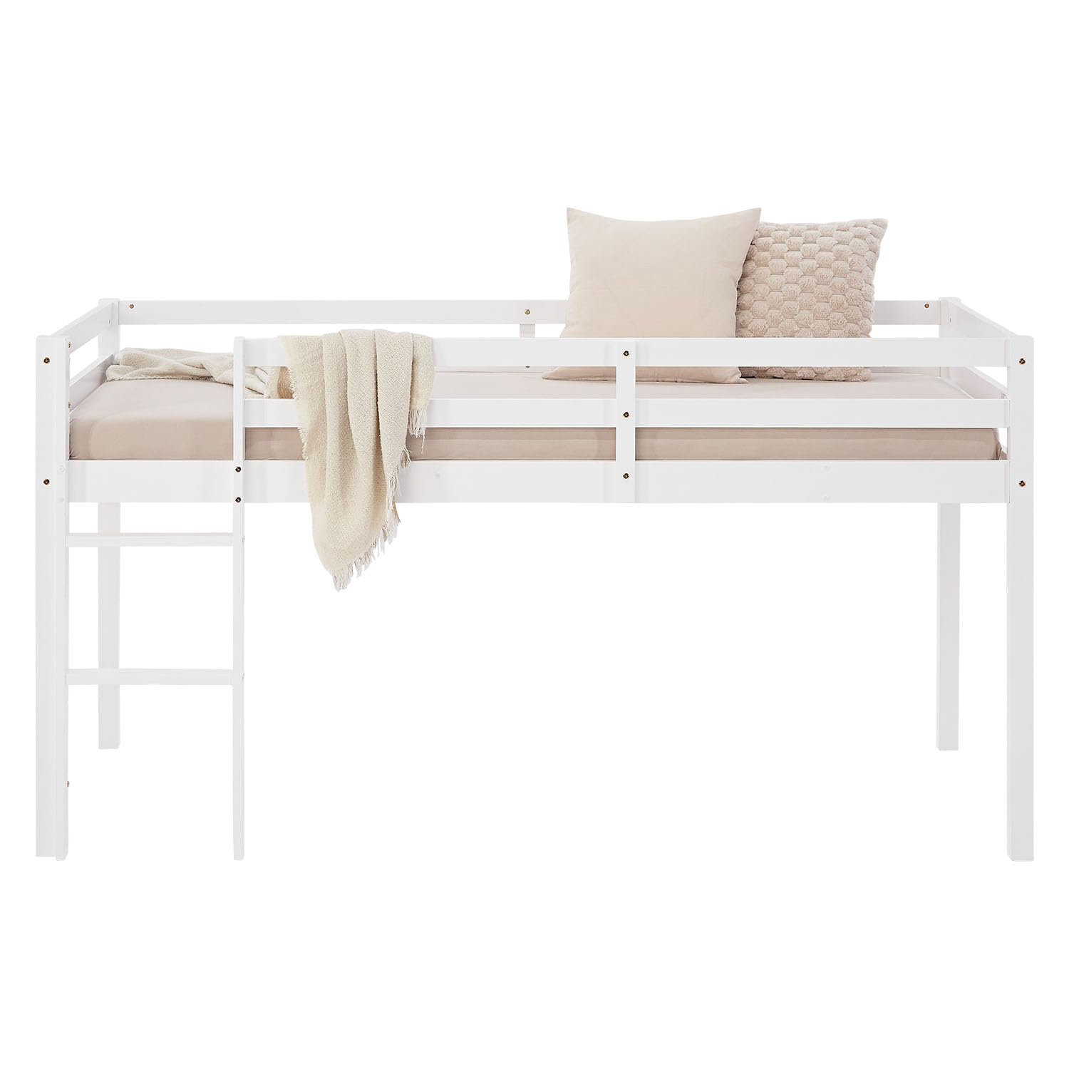 Homestyle4u Kinderhochbett 90x200 Weiß - Hochbett Massivholz Kiefer | Stabiles Jugendbett mit Leiter & Rausfallschutz, EN 747 geprüft, Platzsparendes Etagenbett für Jungen & Mädchen