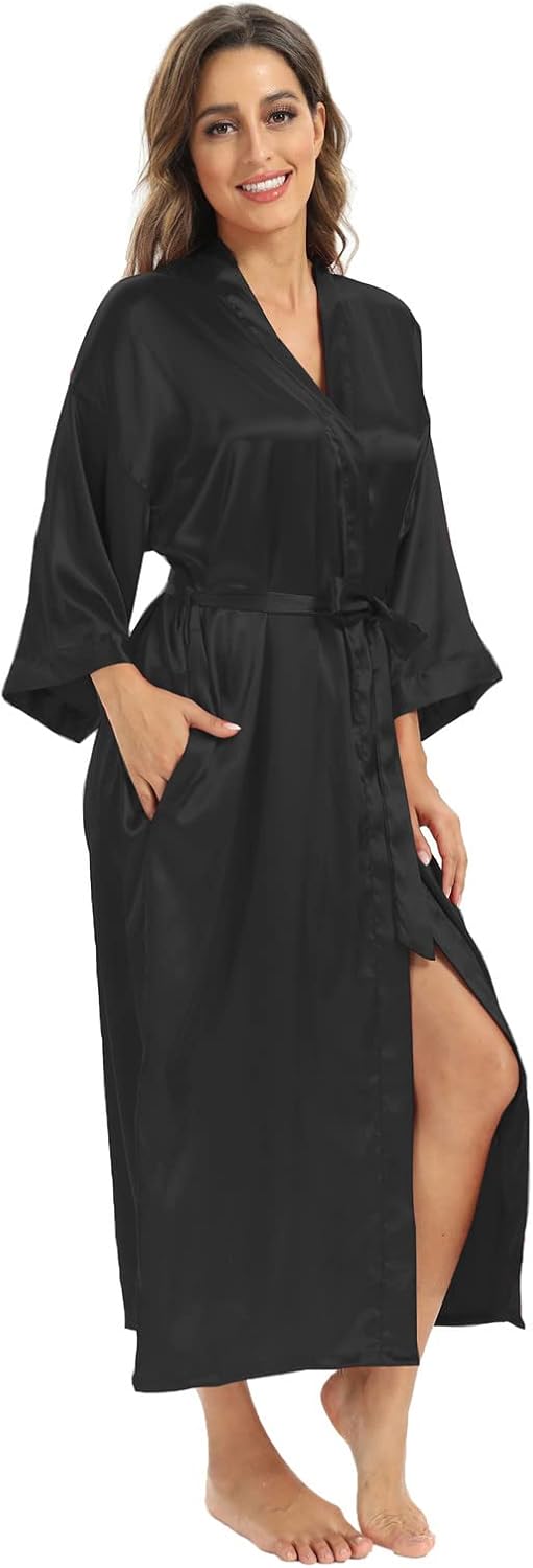 Women's Soft Long Satin Robes Long Silk Robes Full Length Robes Kimonos Silky Bath Robe Dressing Gowns - Image 5