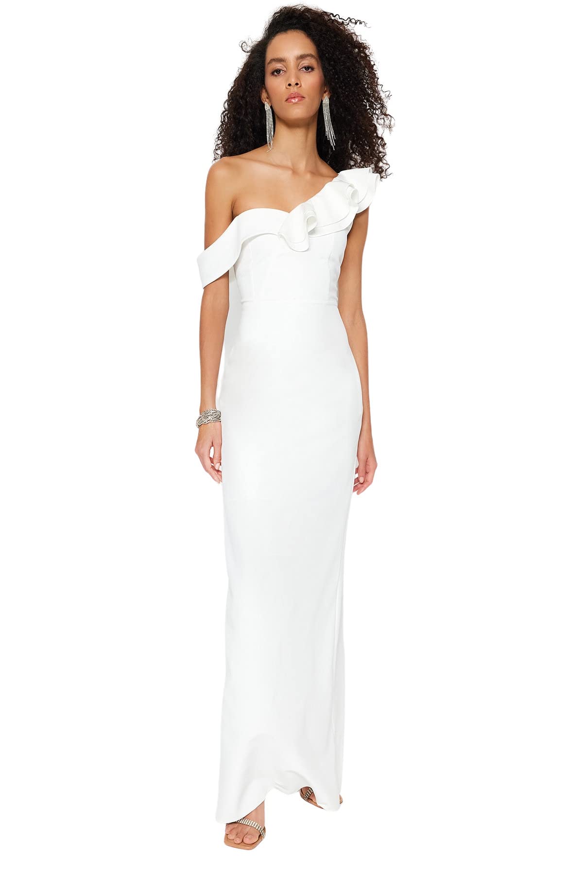 TRENDYOL Damen Etuikleid, enganliegend, gewebt, Natur, 38