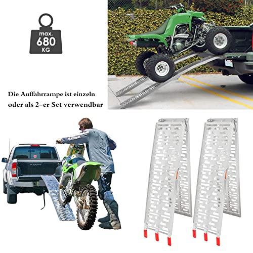 Lospitch 2X Auffahrrampe Faltbare Alu Rampe Motorradrampe 680kg Verladerampe Antirutsch Klappbar Verladeschiene ATV Quad PKW Auto Laderampe