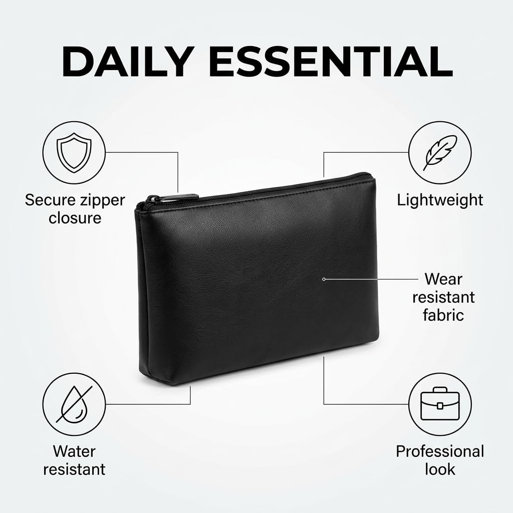 Cartera para documentos Piel sintética negra 28 x 15,5 cm con cremallera