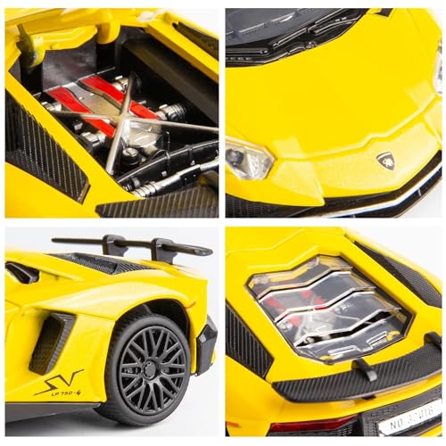 Image of 1:32 Scale Lamborghini LP750 Diecast Car | Metal Pullback Toy with Openable Doors, Sound, Light Effects for Kids & Car Enthusiasts (Yellow)