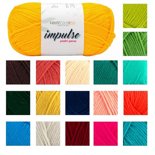 Image of WOAFashions Impulse Hand Knitting & Crochet Yarn, Premium Acrylic, 4 : Medium (Yellow) (2x100gms / 3.5oz / 200mtr / 218yds)