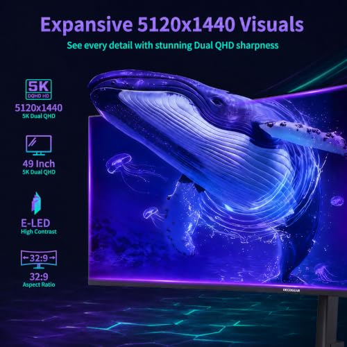 Image of Deco Gear DGSKY49 49 inch Curved Ultrawide 32:9 R1000 Monitor | 5120x1440 Dual QHD | 120 Hz | USB-C 98 W PD | Adaptive Sync | HDR | KVM | PIP /PBP | DisplayPort 1.4 | HDMI 2.1 | Height Adjustable