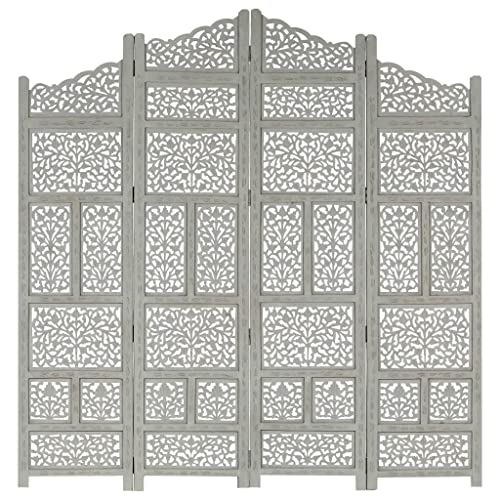 vidaXL Cloison de Séparation 4 Panneaux Séparateur de Pièce Diviseur Cloison de Pièce Paravent Chambre à Coucher Gris 160x165 cm Bois de Manguier