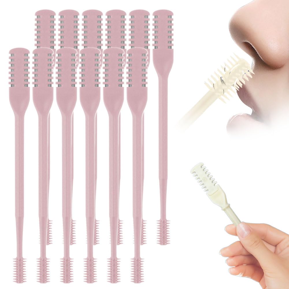 2025 Upgraded 2-in-1 Manual Nose Hair Trimmer for Men and Women, 360 Rotating Dual-Sided Blade Trimmer for Home and Travel (Pink, 12 Pcs)