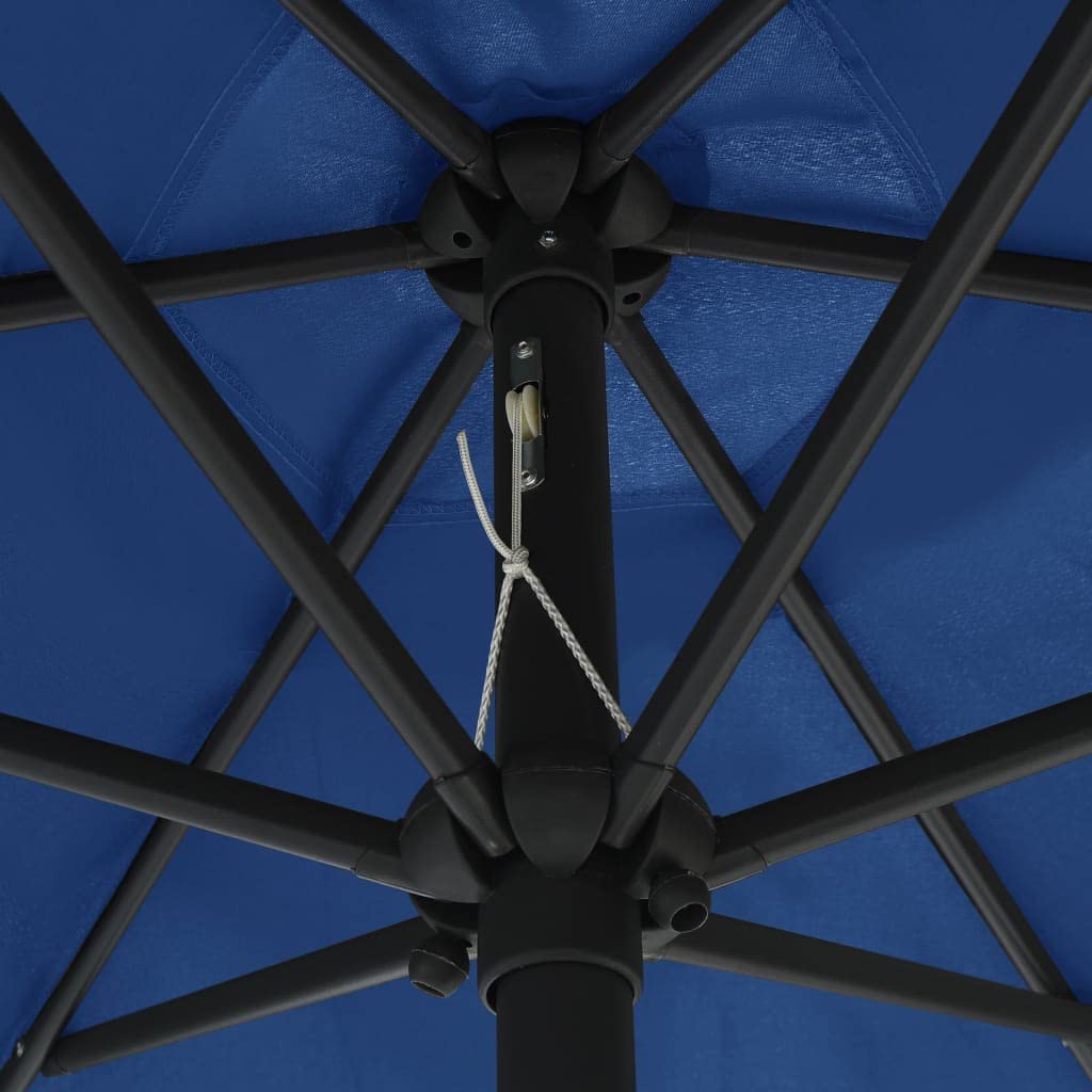 Parasol przeciwsłoneczny z aluminiowym masztem 270 x 246 cm, lazurowy niebieski i pokrycie parasola, 6 mocnych podpórek zapewniających stabilność, mechanizm korbowy do łatwego otwierania i