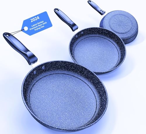 Kiseely Juego de sartenes antiadherentes de hierro fundido de 26 cm, 28 cm y 30 cm (3 piezas) para cocinar. Sartenes profesionales antiadherentes con mango que se mantiene frío (AO2)