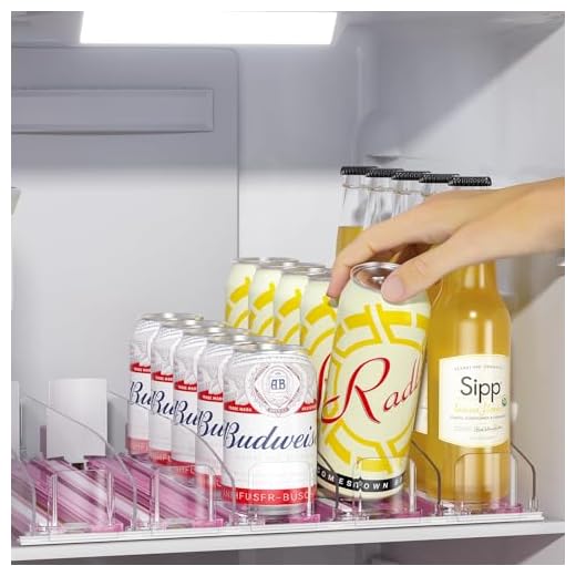 LAMU Drink Organizer for Fridge - [Stabilize-Speed Damper] Automatic Pusher Glide Soda Drink Can Dispenser Beverage Organizer for Refrigerator 14.96"D, Adjustable for 6-20oz (Pink 5)