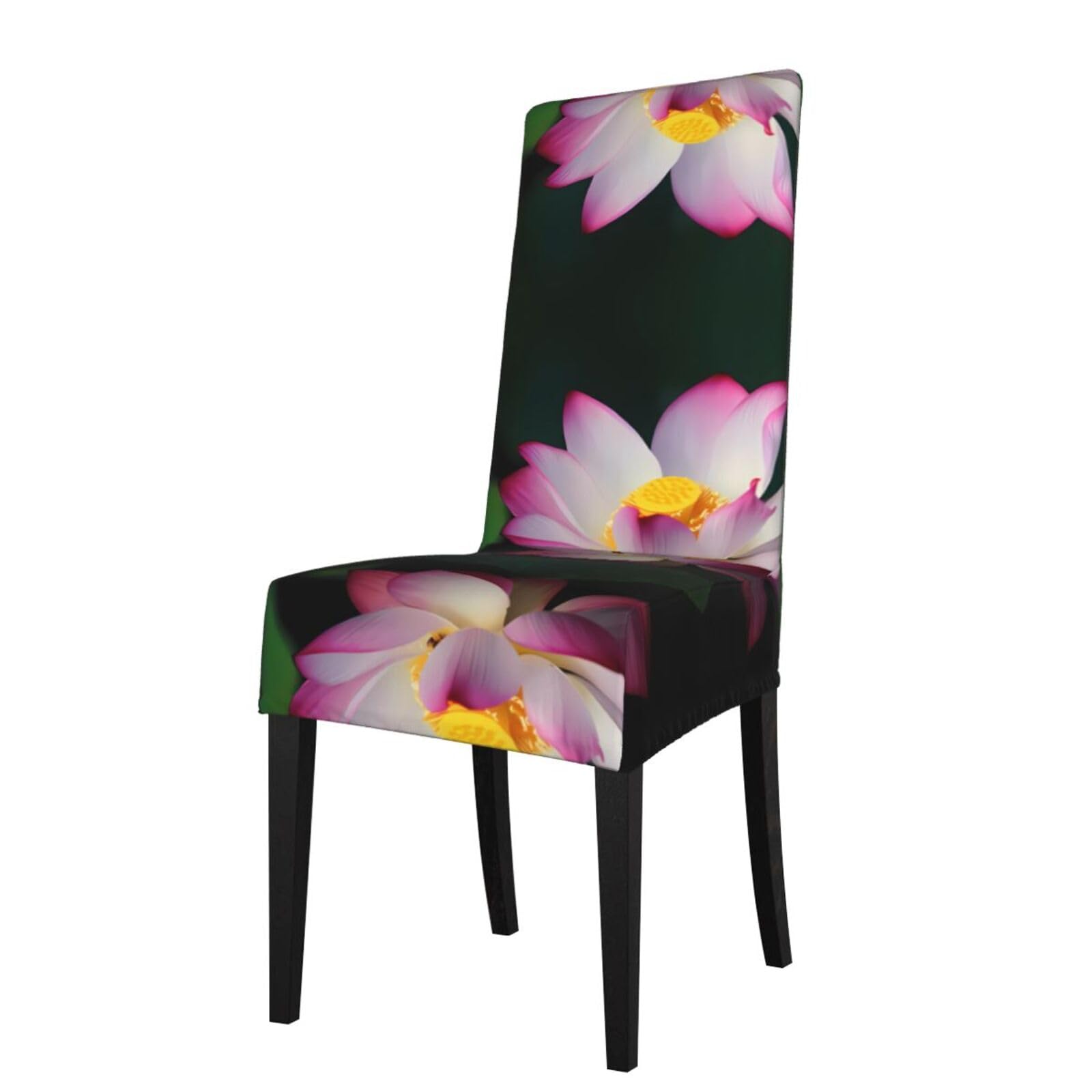Yyhwhjde Black Beautiful Lotus Prints Dining Chair Throw Covers - Stretchable Spandex Slipcovers For Chair Protection & Refreshing Your Dining Room