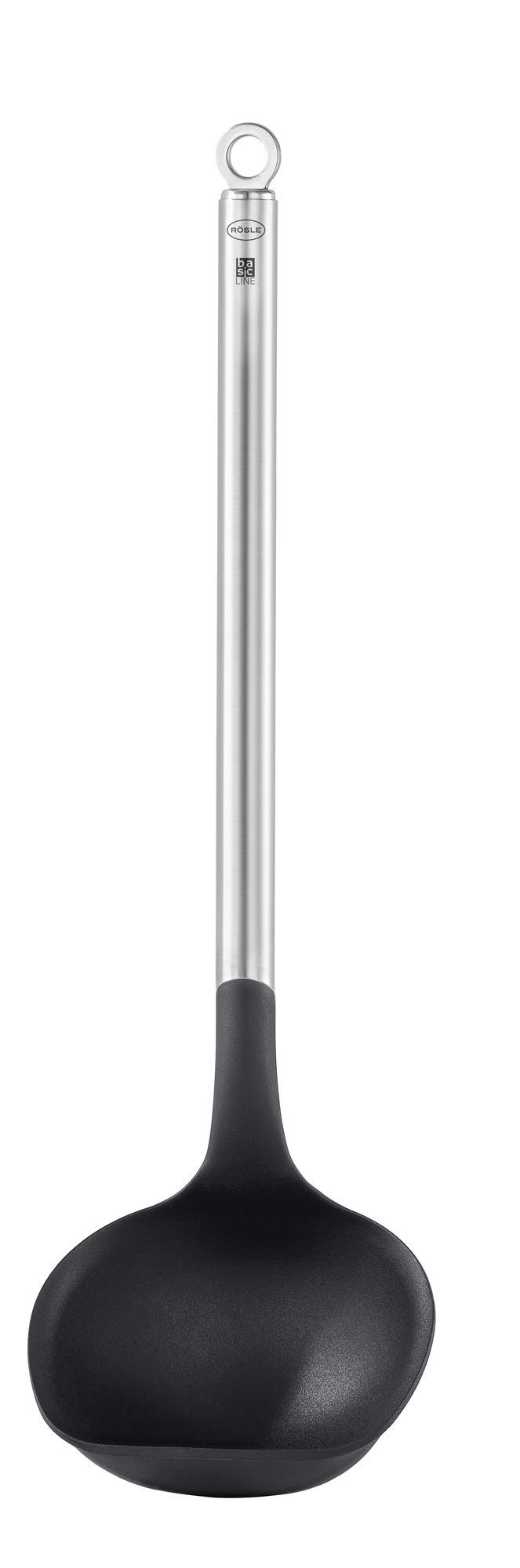 RÖSLE Basic Line Ladle with Round Handle and Hanging Loop Stainless Steel 18/10 PPA Dishwasher Safe Silver/Black