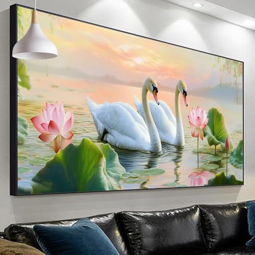Diamond Painting Cygne et Lotus broderie diamant adulte grand format 120x40cm pour décoration