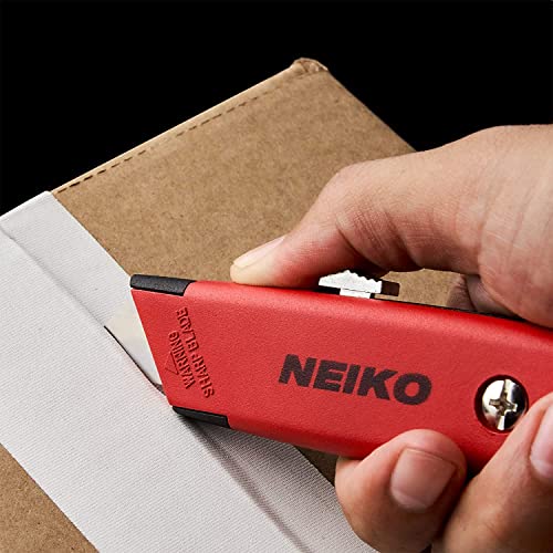Image of NEIKO 00679A Safety Box Cutter, Retractable Utility Knife, 2 Pack, 3 Extra Razor Blade Refills with Every Cardboard Box Knife, Razor Knife, Carpet Cutter, Self Lock Box Opener, Hobby Knife