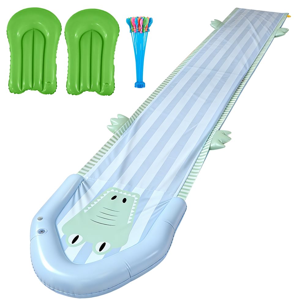 Toboggan Aquatique pour Pelouse, SGZIOO Ventriglisse 550cm, Ventre Glisse avec Arroseur et 2 Planches Gonflables de Bodyboard, Jouet d'été pour Enfants, Jardin, Piscine, Extérieu