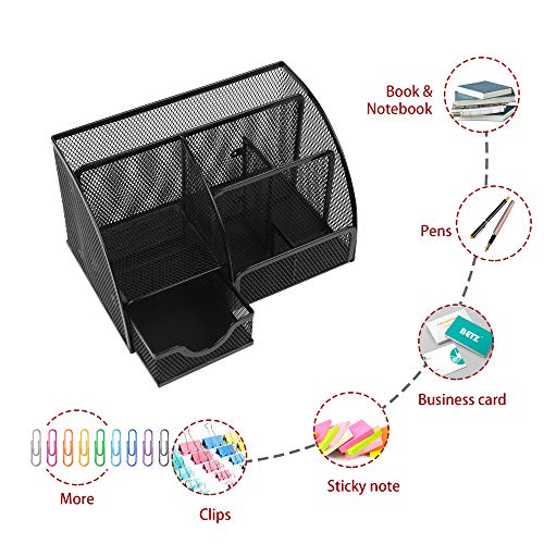 image for Beiz Office Supplies Desk Organizer Caddy with 6 Compartments + 1 Draw