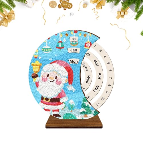 机の上置き木製カレンダー - 3Dラインストーンアート木製万年カレンダーキット | 自宅・学校・オフィス用デスクスタンド インテリアデコレーション