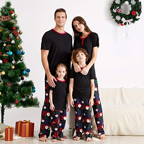 IFFEI Matching Family Pajamas Sets Christmas PJ's with HOHOHO Print Pet Size Bandana Large Black2
