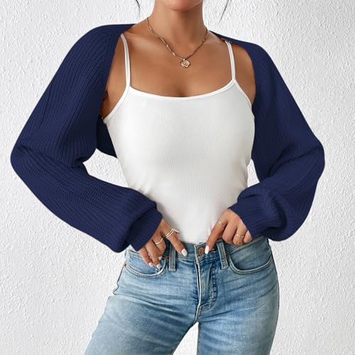 Image of Durio Women Y2K Bolero Shrug Long Sleeve Knit Cropped Cardigan | Stretchy Open Front Sweater with Drop Shoulders, Versatile Style Suits Casual Daily Wear, Travel, Party & Festival Outfits