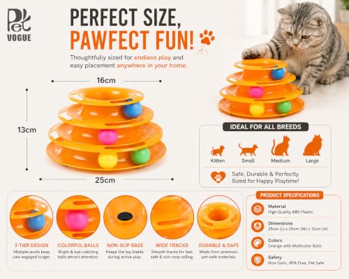 Image of PetVogue Interactive 3 Layers Tower Track Roller with Colorful Balls for Cats and Kittens | Turntable Puzzle Toy for Mental and Physical Exercise (Color May Vary)
