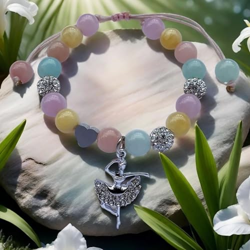 Image of DOLON Colorful Stones Handmade Crystal Ballet Charm Bracelet First Recital Stage Performance Dance Competition Encouragement Gift for Her