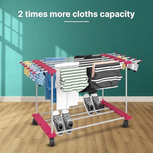 Image of ZOLMIX Foldable Premium SS Steel Pipe Heavy Duty Carry Weight Till 20 Kgs, 48 Drying Rails, Cloth Drying Stand| Clothes Stand for Drying| Cloth Stand| Clothes Dryer| Laundry Racks (1 Layer)