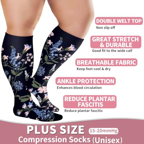 Laite Hebe Plus Size Compression Socks for Women and Men-3 pairs Wide Calf Knee High Support for Circulation4