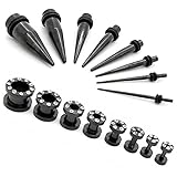 1 Set Tunnel + 1 Set Dehner 1 Flesh Tunnelset Strass Glitzer Plug + 1 Set Dehnstäbe Dehnungsstab Taper Dehnerset Schwarz Piercing Ohrtsecker Schwarz